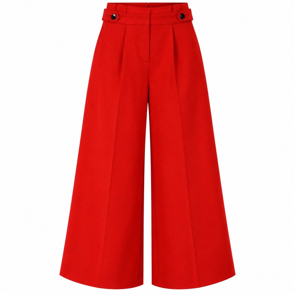 Primark Womens Wide Leg Culottes 2 Red Crepe High Rise Paperbag Waist